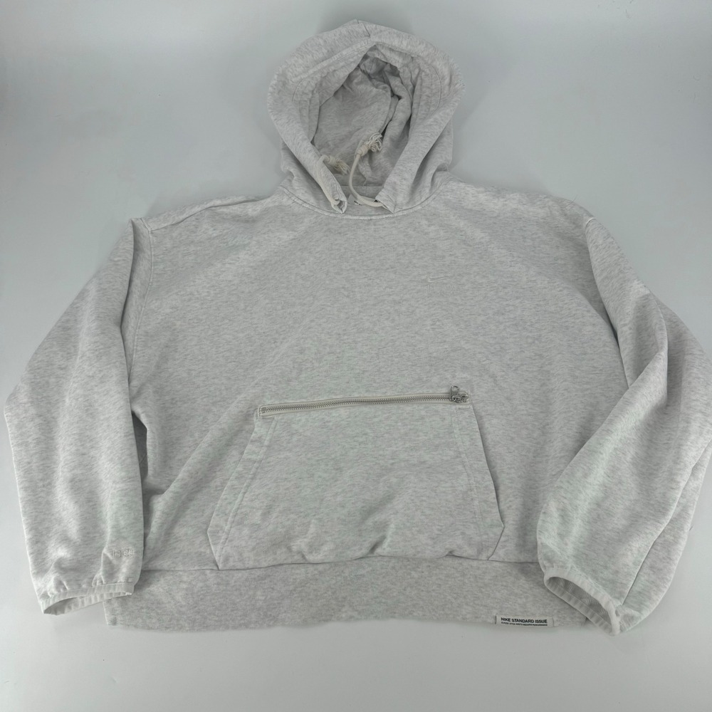 Nike Standard Issue Dri-FIT Fly Hoodie Grey Heather Boxy Sweatshirt Womens XL